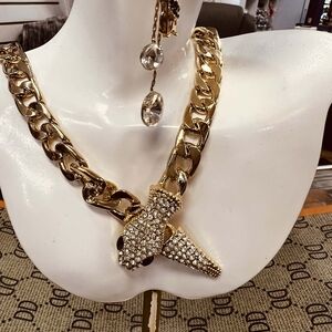 Gold Crystal Snake Pendant Statement Necklace - Women Jewelry